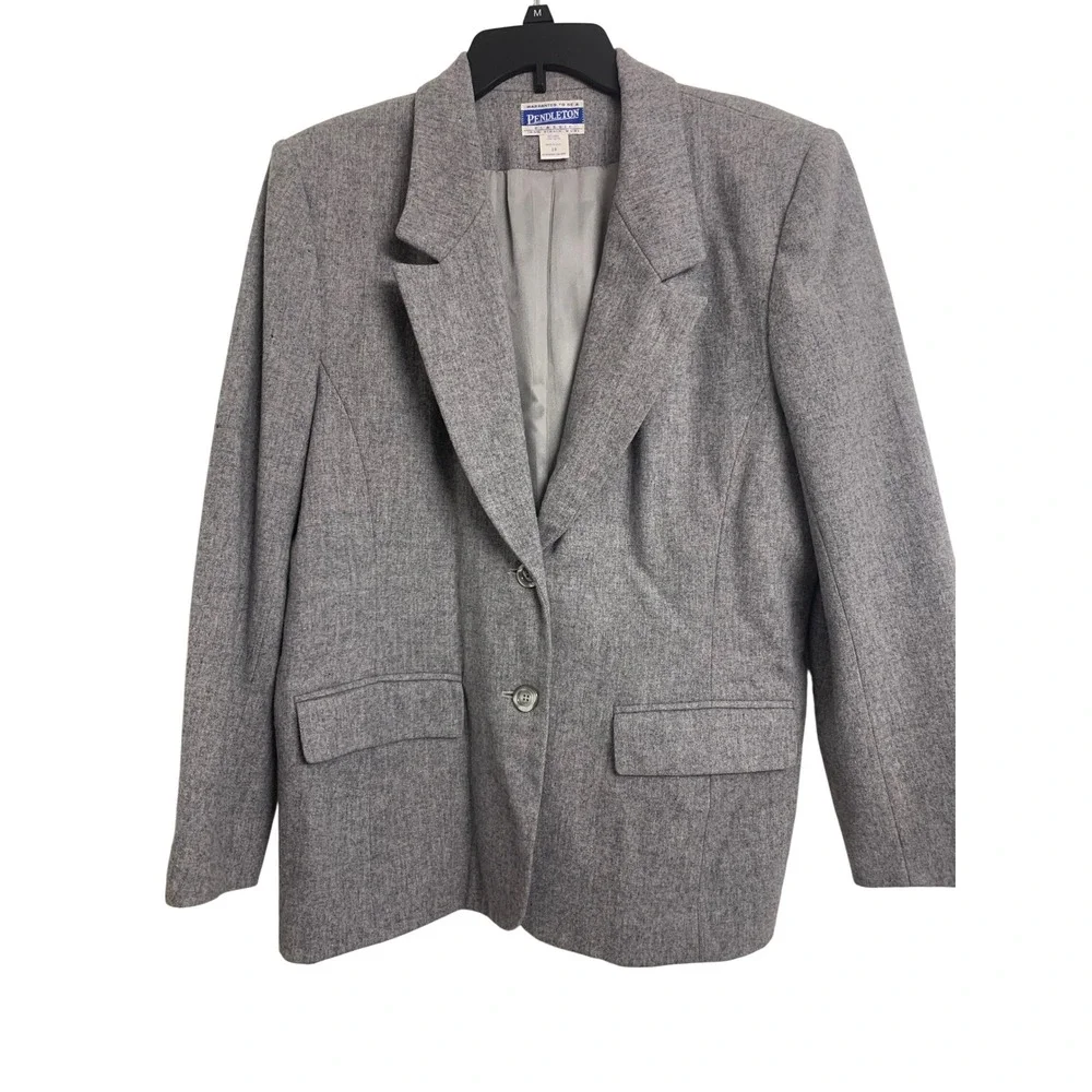 Vintage‎ Pendleton Classic Grey 100% Virgin Wool Blazer Size 14